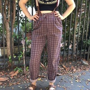 Vintage Plaid Trousers with Suspenders